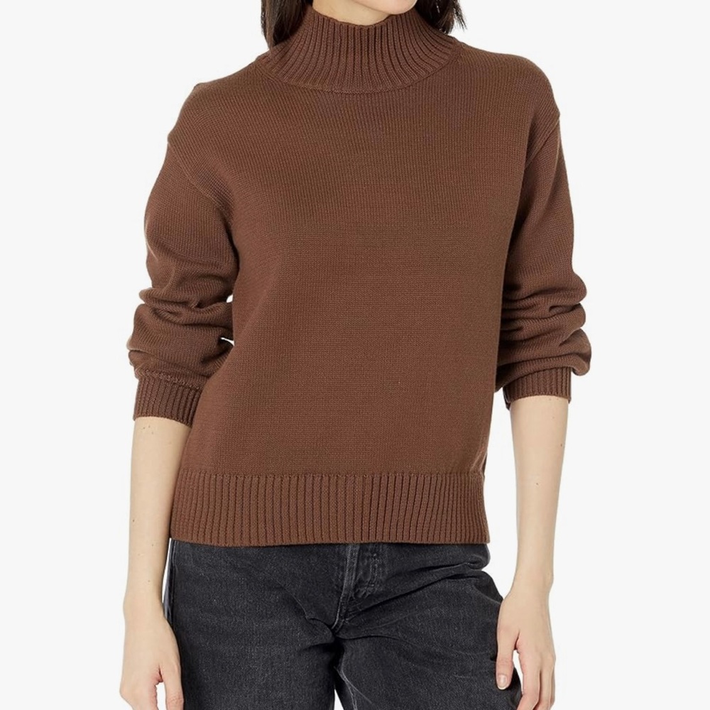 Amazon Essentials Women's Cotton Funnel-Neck Sweater // size x-small color brown
